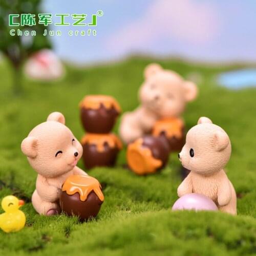 1pc Mini Resin Bear Honey Jar Ball Landscape Ornament Garden Miniature Figurine Craft Decor