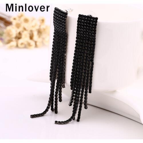 Minlover Geometric Long Tassel Drop Earrings for Women Colorful Rhinestone Dangle Earrings Fashion Party Jewelry Girls MEH1663