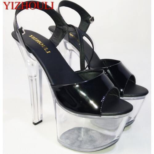 2018 fashion high heels transparent crystal shoes sandals wedding shoes back strap stripper 17cm