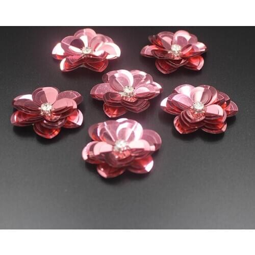 Handmade patch pink nail sequin Rhinestone applique flower patches for Ladies fashion clothing party performance show clothing