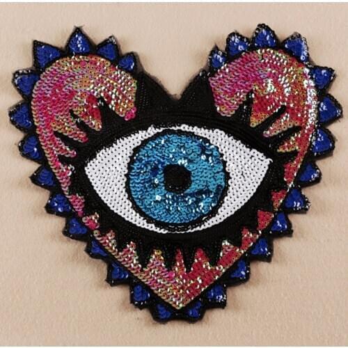 New Large DIY Craft Sequin Heart Eyes Embroidered Sew on Patches Badge Applique