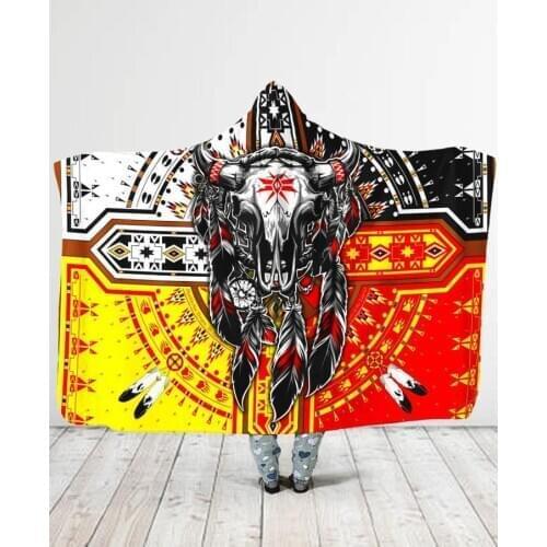 Plstar Cosmos Birds Feather/Native/Buffalo Head Motifs Hooded Blanket 3D full print Wearable Blanket Adults men women style-4