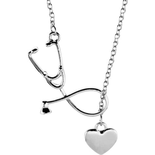 Stethoscope Nurse Necklaces Heart Pendants Doctors Valentines Day gift Gold Silver Color Medical Symbol Necklaces