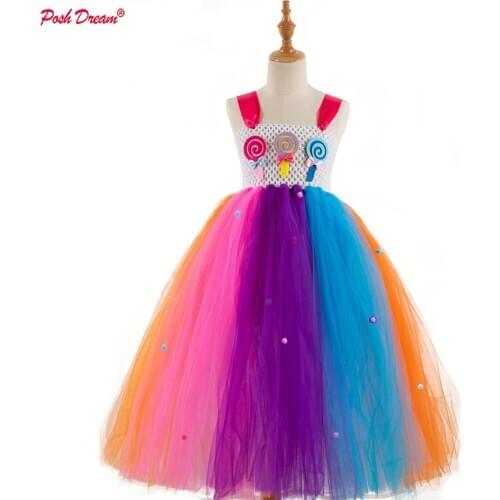POSH DREAM Princess Rainbow Flower Children Christmas Party Clothes Candy Patch Cartoon Kids Girls Baby Tutu Dresses Clothing