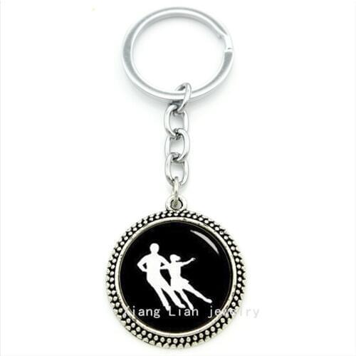 Attractively new fine lovers jewelry keychain figure skating pairs silhouette sports pendant key holder boy,girl gift T383 T384