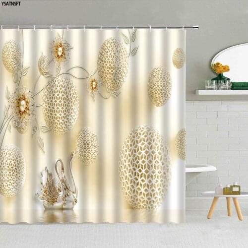 Luxury Pearl Flower Shower Curtain Yellow Geometric Ball Swan Diamond Broken Flower Rose Bathroom Cloth Curtains Decor With Hook