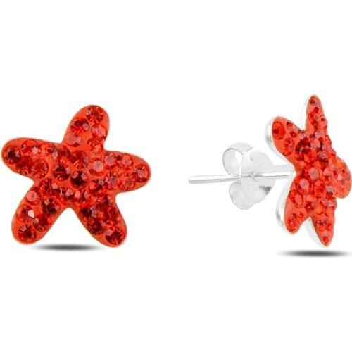 Silver 925 Sterling Starfish Crystal Stone Earrings