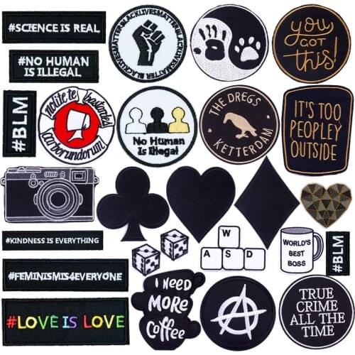 Iron On Patches Black And White Embroidered Patches For Clothing Thermoadhesive Patches Round Letter Badges Patches On Clothes