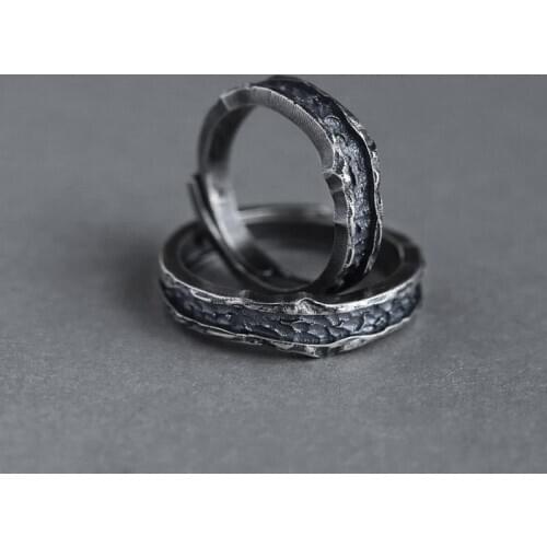 Vintage Female Male Metal Big Ring Promise 14KT Black Gold Open Engagement Ring Punk Couple Wedding Rings For Women Men