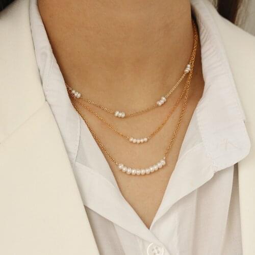 New Beads Womens Neck Chain Natural Pearl Necklace Elegant Simple Vintage Gold Color Wedding Jewelry On The Neck Pendant 2021