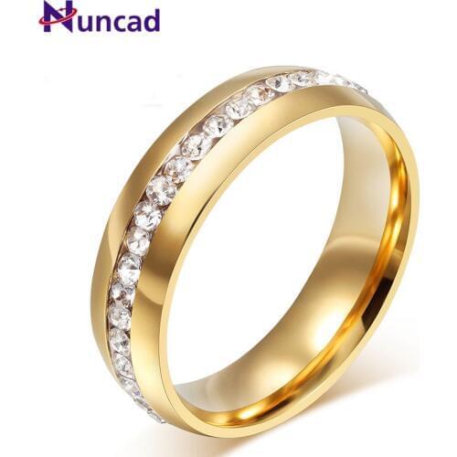 2019 New Trendy Gold Color Titanium Steel Rings for Woman Men Wedding Bands Anniversary Cubic Zirconia Ring Anillos Mujer Gift