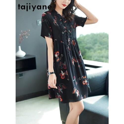 Tajiyane Women Summer Dress Real Silk Mini Dresses for Womens Clothing 100% Silk Dressed As A Woman Cloth Robe Femme TN2618