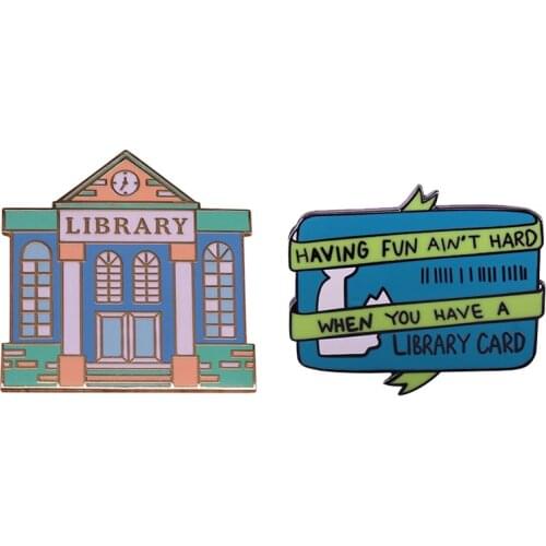 Library Badge Reading Book Lending Cards Hard Enamel Pin Literature Bookworm booknerd Brooch Librarian Students Teacher Gift