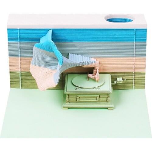 155Sheets Omoshiroi Block Diy Notepad 3D Phonograph Model Cute Note Paper Stationery Memo Pad Label Notes Unique Gift For Guest