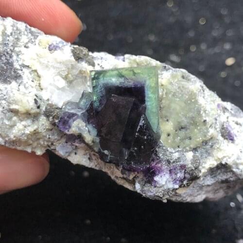 54.6gNatural deep purple fluorite and crystal symbiotic mineral specimen aura healing QUARTZ GEM home decoration collection