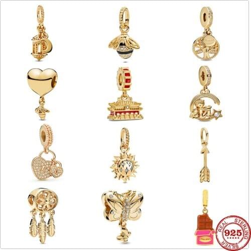 925 Sterling Silver Golden Palace Sun Butterfly Arrow Tree Pendant DIY fine beads Fit Original Pandora Charm Bracelet Jewelry