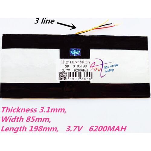 3 line 3185198 Tablet PC battery capacity 318599*2 3.7V 6200mA Universal Li-ion battery for tablet pc 7 inch 8 inch 9inch 10inch