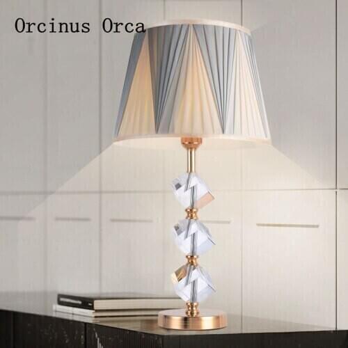 American luxury crystal desk lamp study bedroom bedside lamp European simple romantic fabric splicing desk lamp