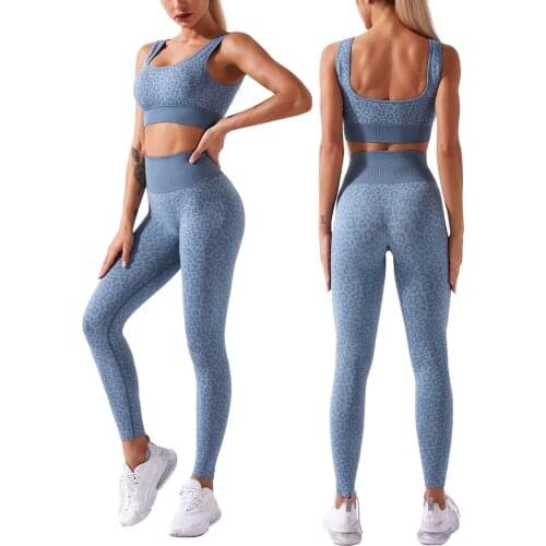 Seamless Leopard Yoga Suits Womens Two Pieces Sportswear Sports Bra+High Waist Leggings Female Gym Workout Fitness Outfits