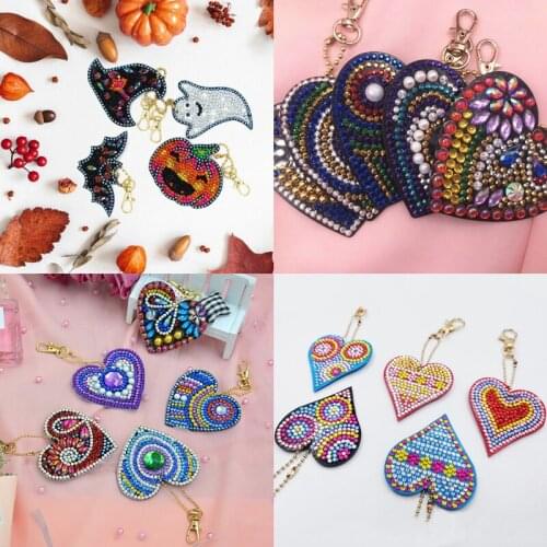 Full Drill Diamond Painting Keychain Cartoon heart Halloween Decor Car Pendent Diamond Embroidery Cross Stitch Gift