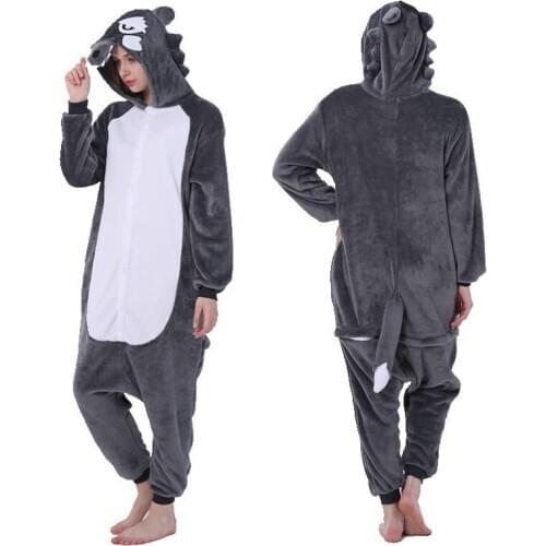 Black Wolf Onesie Pajamas Kigurumi Animal Cosplay Costume Halloween Family Pijamas Women