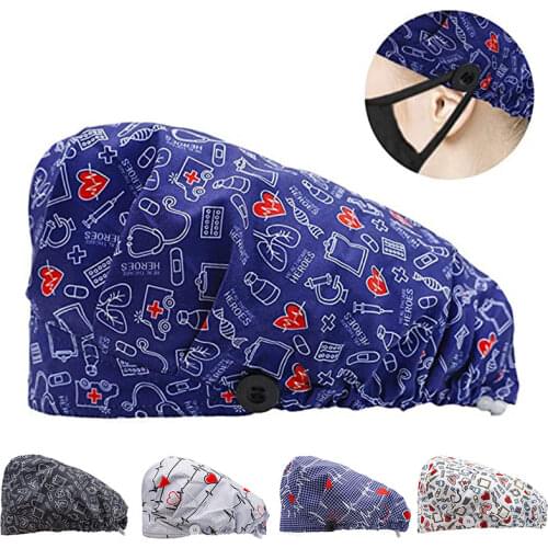 Surgicals caps printing adjustable cotton work cap beautician accessories nurse scrubs cap Tieback Elastic beauty salon work hat