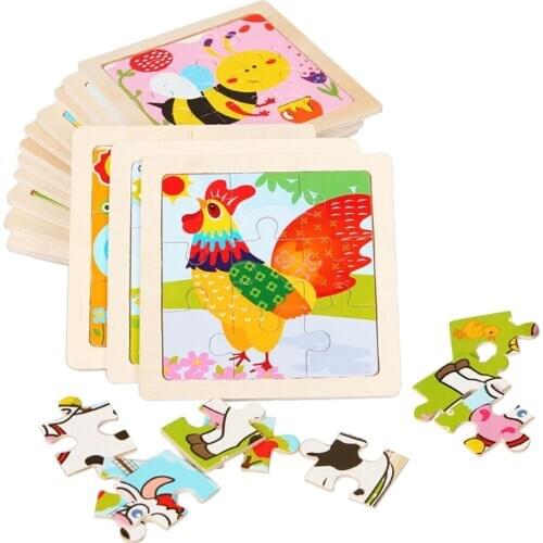 Jigsaw Wooden Puzzles Brain Teaser For Toddlers Kids Toys 9pcs -Animals