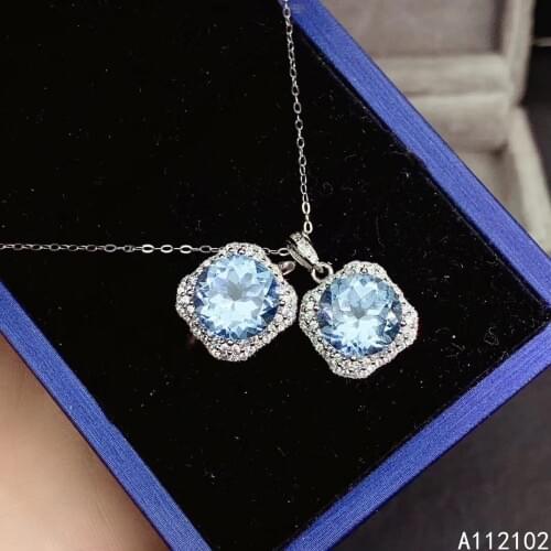 KJJEAXCMY fine jewelry 925 sterling silver inlaid Natural Sky Blue Topaz girl elegant ring pendant round gem set support check