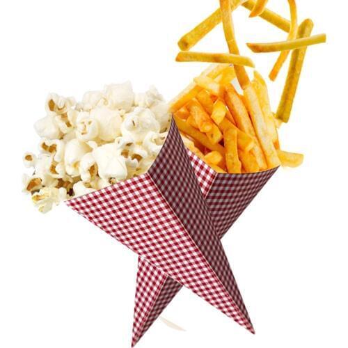Popcorn Box Fries Box Packaging Popcorn Box Container Red Grid Containers Creative Cone Shape Bags Printed Oil Paper Bags 50pcs