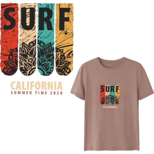 Colorful Surf Letter Iron on Patches Printed For DIY Heat Transfer Clothes T-shirt Thermal transfer stickers Decoration