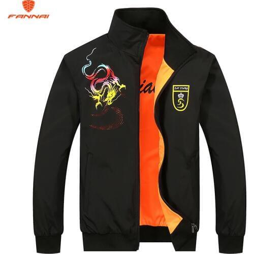 Plus Size Men Jacket 2019 New Male Spring Autumn Zipper Printing Double Surface MenS Sport Jacket Mens Thin Coat L-5XL