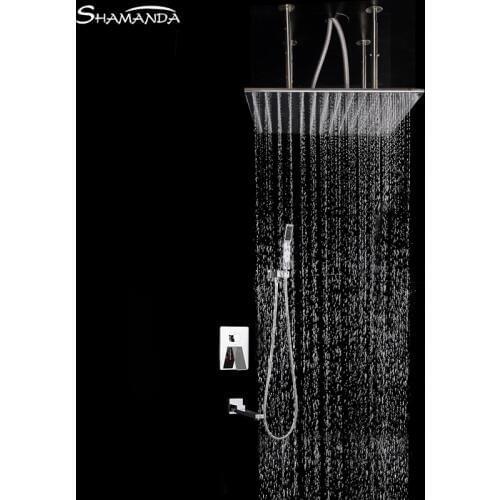 Brass Bath Faucet Mixer In-Wall Mounted Mixer Valve Shower Set with Spout Shower Head Ceiling Arm Three Functions Embedded Box