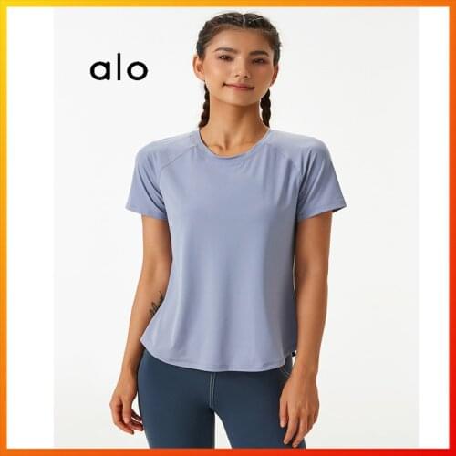 Alo Yoga New Summer Womens Sports T-shirt Loose Mesh Fitness Top Gym Running Sportswear Breathable Clothing Short Sleeve C115