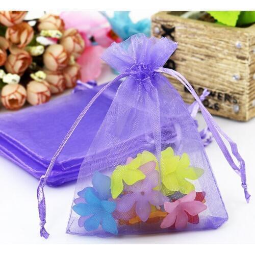 Hot Sale 100pcs/lot Purple Organza Bag 9x12cm Small Wedding Jewelry Gifts Packaging Bag Organza Pouches Drawstring Gift Bags