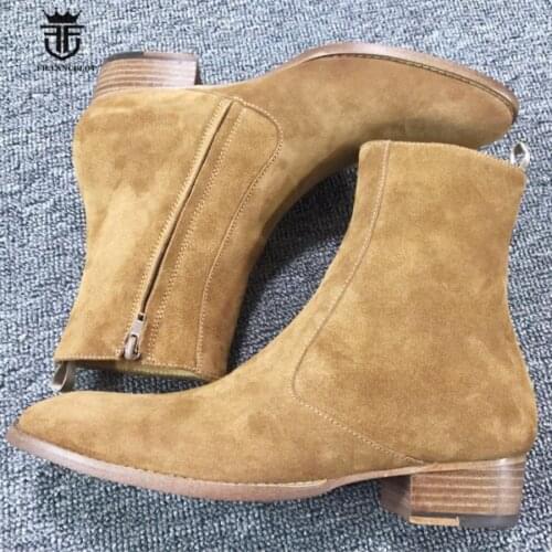 Personalized Handmade Vintage Nobel Luxury Genuine Leather Suede Boots Wyatt Classic Harness Ankle zipper Chelsea Men Boots