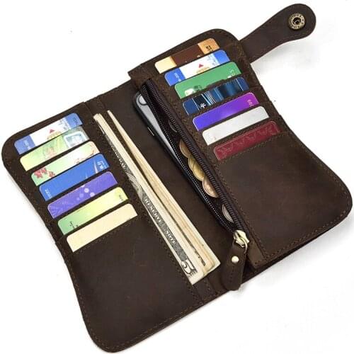 Male Purse with Inside Multi Cards Phone Wallet Men Leather Iron Chain Wallet Men Bifold Long Purse Wallets