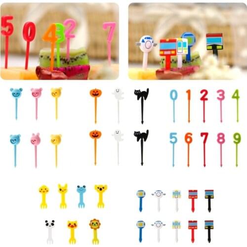 Farm Cartoon Animal Fruit Fork Set Plastic Cute Toothpick Tableware Food Picks E56E