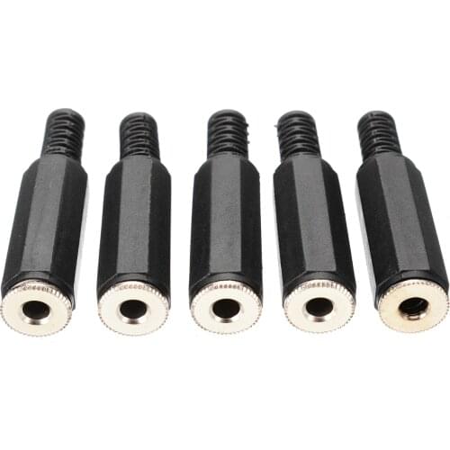 Newest 5pcs 3.5mm Jack Stereo Audio Adapter Female Plug Connector Black Speaker Plug Adapter Connector 42mm