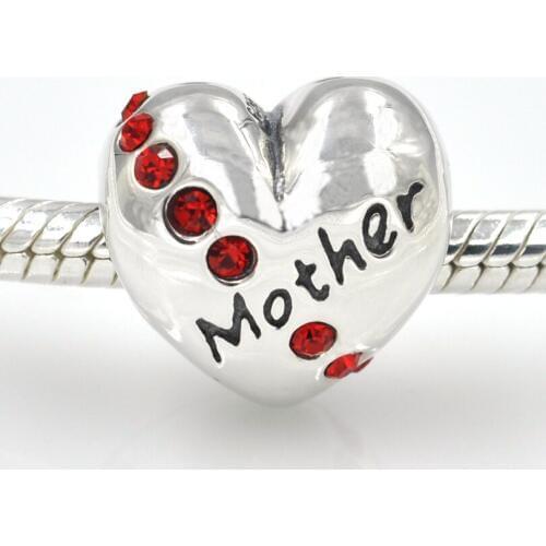 2017 New Fits Pandora Charms Bracelet Authentic 925 Sterling Silver Beads My Mother Mum Charms with Red CZ DIY Jewelry Making