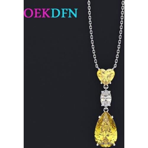 OEKDFN Vintage 925 Sterling Silver Necklaces Water Drop Pear Heart Created Moissanite Gemstone Pendant Necklace Fine Jewelry