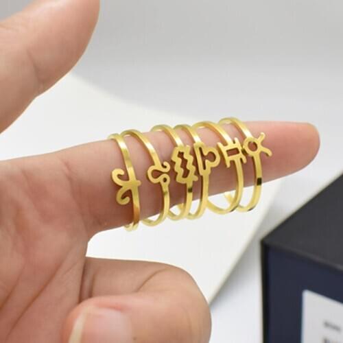 Todorova Gold Color 12 Constellations Ring Opening Zodiac Sign Ring For Women Libra Gemini Taurus Cancer Stainless Steel Jewelry