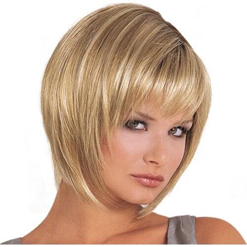 Wig for Women Synthetic Wig Light Gold Short Straight Hair Daily Use Wigs High Temperature Fiber