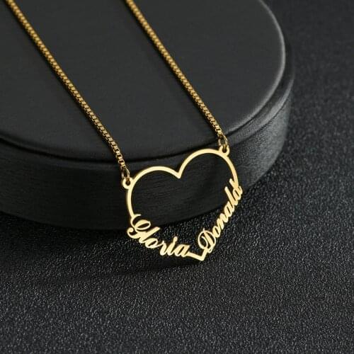 Personalized Customized Heart Name Stainless Steel Necklace Box Chain 2 Nameplate Necklace Women Girls Birthday Pendants Gifts