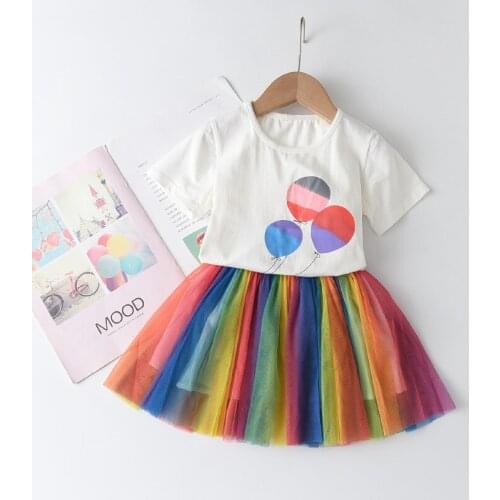 Girl Dress 2021 New Summer Kids Colorful Mesh Dresses Children Cute Pattern Print Baby Party Princess Dresses Costumes 3-7Y