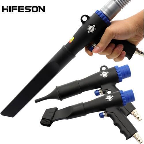 Dual Use Pneumatic Air Blowing Dust Vacuuming Suction Gun with 3pcs Nozzles for Vacuuming and Dust Removal