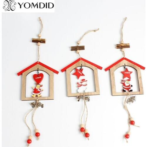 Christmas wooden pendants House shape Christmas tree hanging string ornament Christmas gifts Home decoration New Year gift 2PCS
