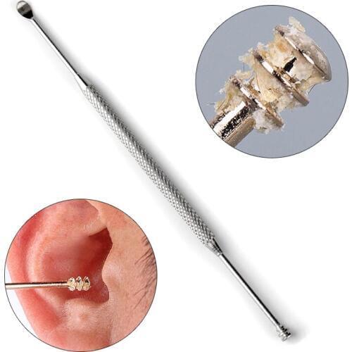 Portable Ear Pick Double-ended Stainless Steel Ear Pick Spoon Wax Remover Anti-slip Ear Pick Ear Cleaner Tool Health Care