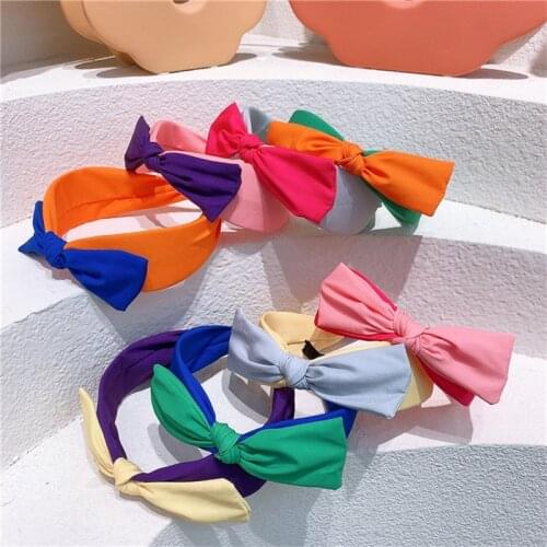 Girls Hair Band Wide-sided Bowknot Retro Knotted Fabric Color Matching Headband Headwear for Children Fashion Hair Accessories