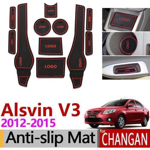 Anti-Slip Gate Slot Mat Rubber Coaster for Changan Alsvin V3 2012 2013 2014 2015 Accessories Car Stickers 13Pcs White Red Bule