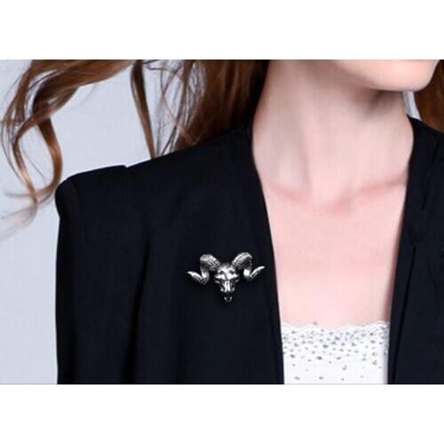 Regalrock Gothic Rams Skull Gemsbok Mount Horns Skeleton Goat Brooch Suit Accessories Punk Jewelry Brooches